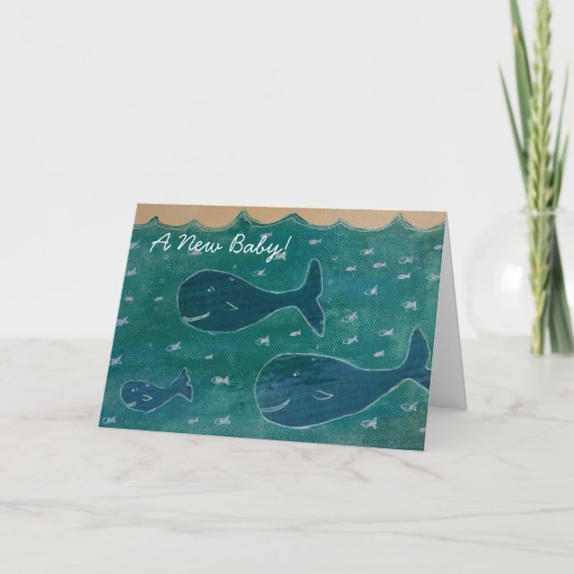 Baby Whale New Baby Gratulations Card Blue Karte (Vorderseite)