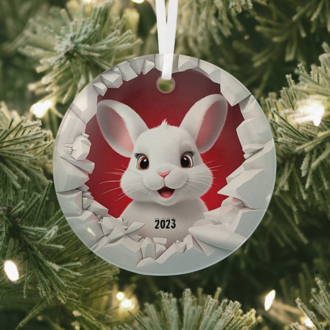 Baby Whit Rabbit Christmas Ornament Aus Glas (InSitu)
