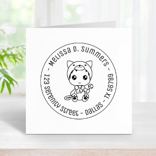 Baby White Cat Jumpsuit Runde Adresse Gummistempel