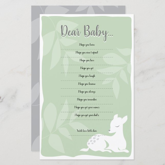 Baby White Garden Deer Lieber Baby Shower Game (Vorne/Hinten)