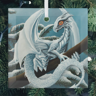 Baby White Winter Dragon Ornament Aus Glas