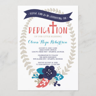 Baby-Widmungs-Einladung, mit Blumen, Einladung