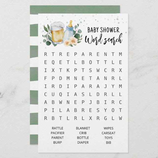 Baby wird Baby Shower Word Search Game (Vorne/Hinten)