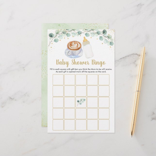 Baby wird Coffee Baby Shower Bingo Game (Vorderseite/Rückseite Beispiel)