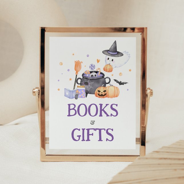 Baby wird Lila Bücher und Geschenke zubereiten Poster (Baby is Brewing Baby Shower Books and Gifts Sign)