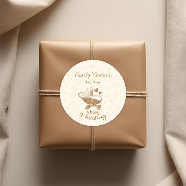 Baby wird Niedliche Pram Baby Dusche Brauen Danke Runder Aufkleber (Von Creator hochgeladen)