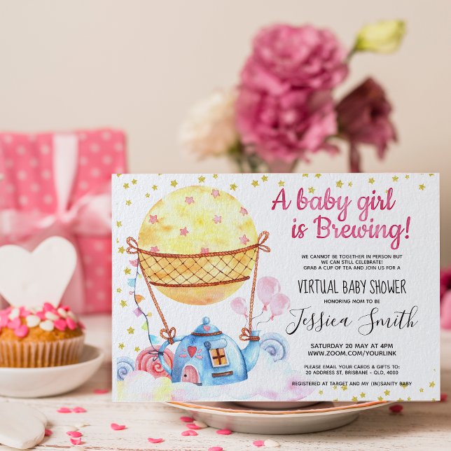 Baby wird Tee-Party brauen | Virtual Baby-Dusche Einladung (Baby is brewing baby shower invitation: An elegant and fun design to get your “pour-tea” started.)