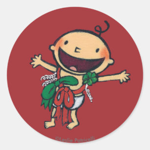 Baby wird zu Weihnachten in Bows eingesperrt Runder Aufkleber