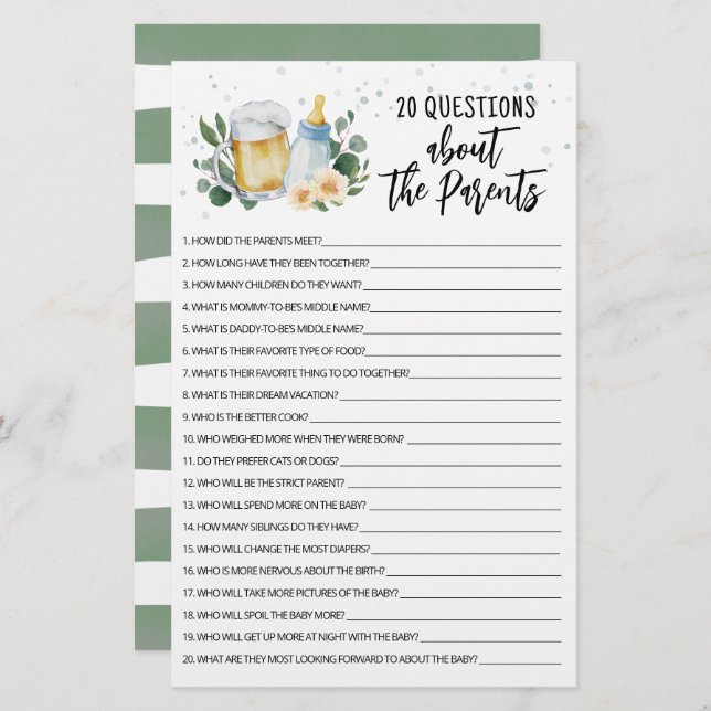 Baby wirft 20 Fragen über das Elternspiel (Vorne/Hinten)