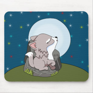 Baby Wolf auf dem Mond Mousepad