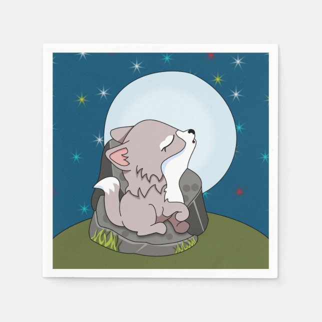 Baby Wolf auf dem Mond Serviette (Vorderseite)