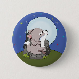 Baby Wolf heult auf dem Mond Button