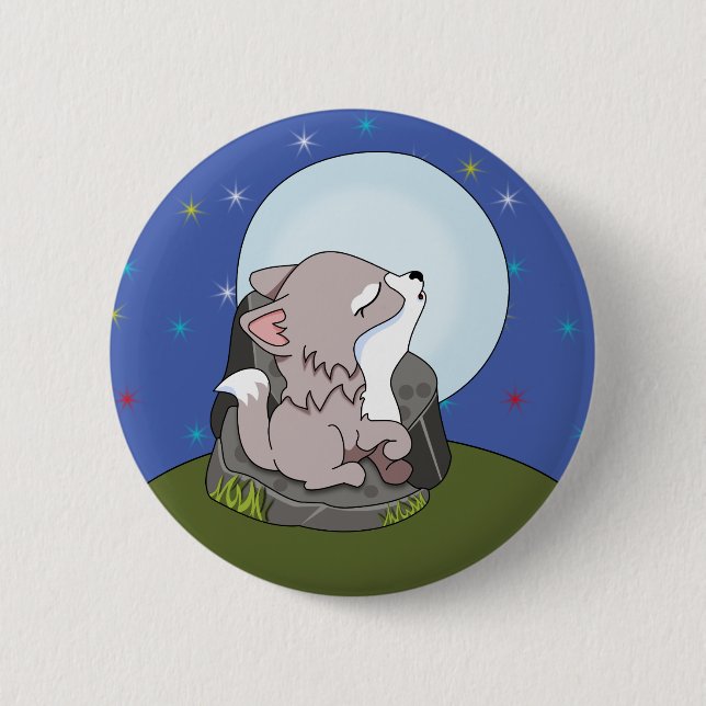 Baby Wolf heult auf dem Mond Button (Vorderseite)