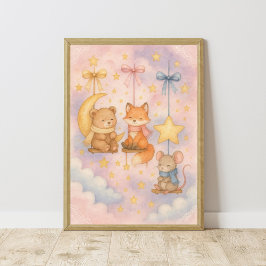 Baby Woodland Animals Celestial Kinderzimmer Wall  Poster