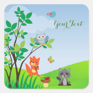 Baby Woodland Animals Quadratischer Aufkleber