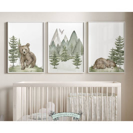 Baby Woodland Bear Kinderzimmer Prints - Set von 3