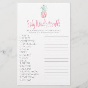 Baby Word Scramble Ananas Baby Shower Game Flyer