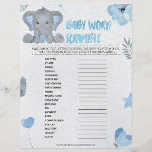 Baby Word Scramble [Baby Elephant [blau] Briefbogen