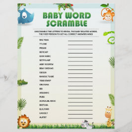 Baby Word Scramble Baby Shower Game [Tierthema] Briefbogen
