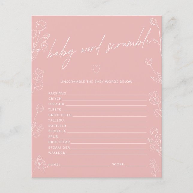 Baby Word Scramble Baby Showspiel (Vorderseite)