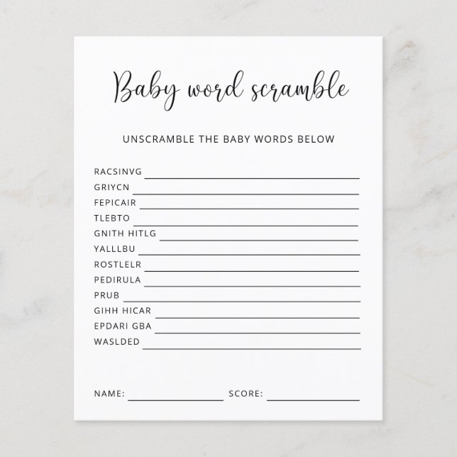 Baby Word Scramble | Baby Showspiel (Vorderseite)