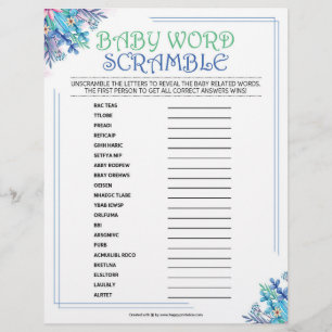 Baby Word Scramble [Blue Floral] Briefbogen