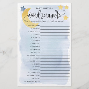 Baby Word Scramble, Blue Over Moon Paper Spielkart Flyer