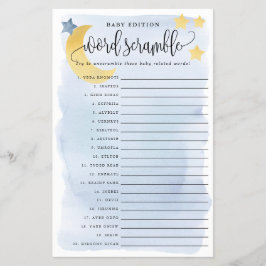 Baby Word Scramble, Blue Over Moon Paper Spielkart Flyer