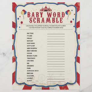 Baby Word Scramble [Circus Theme] Briefbogen