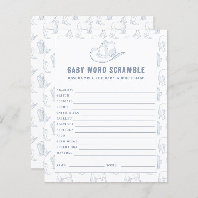 Baby Word Scramble Cowboy Baby Dusche (Vorne/Hinten)