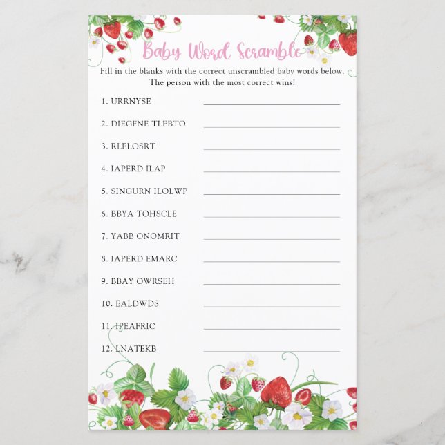 Baby Word Scramble Game | Strawberry Berry Sweet (Vorderseite)