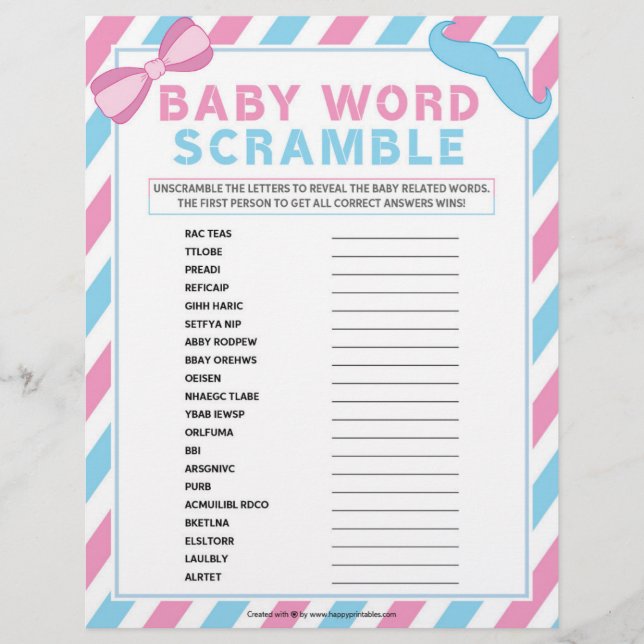 Baby Word Scramble [Gender Überraschung] Briefbogen (Vorderseite)