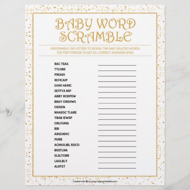 Baby Word Scramble [Golden Glitzern] Briefbogen (Vorderseite)