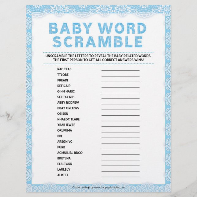 Baby Word Scramble [Luxury Lace [blau] Briefbogen (Vorderseite)