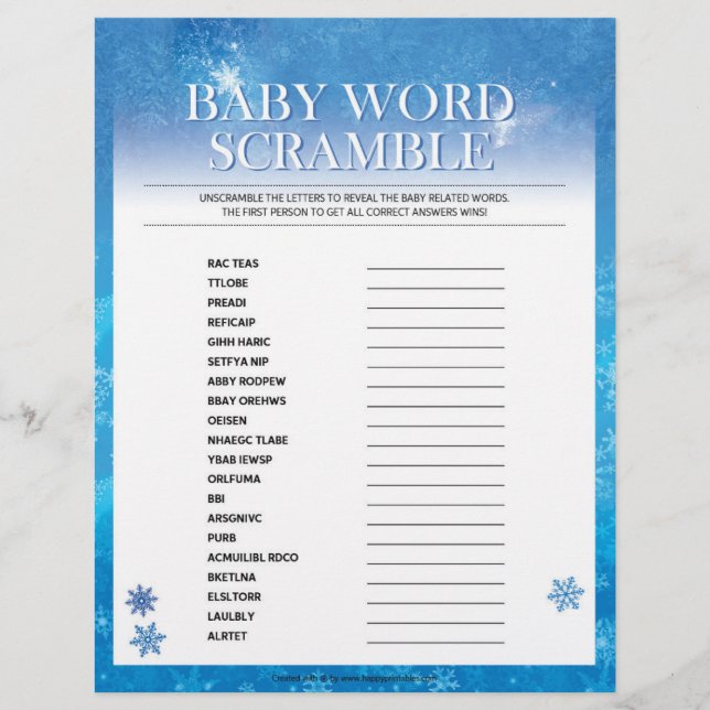 Baby Word Scramble [Snowy Blue] Briefbogen (Vorderseite)