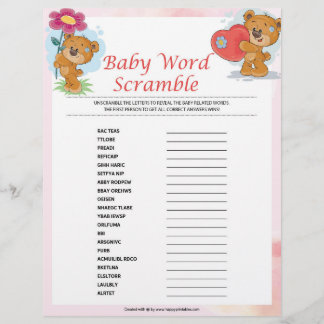 Baby Word Scramble [Teddy Bears] Briefbogen