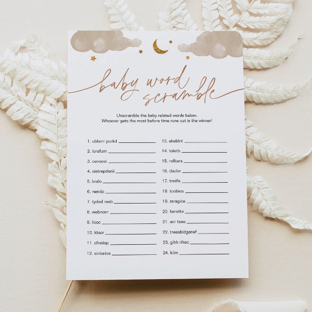 Baby Word Scramble Twinkle Star Baby Showspiel Einladung (Von Creator hochgeladen)