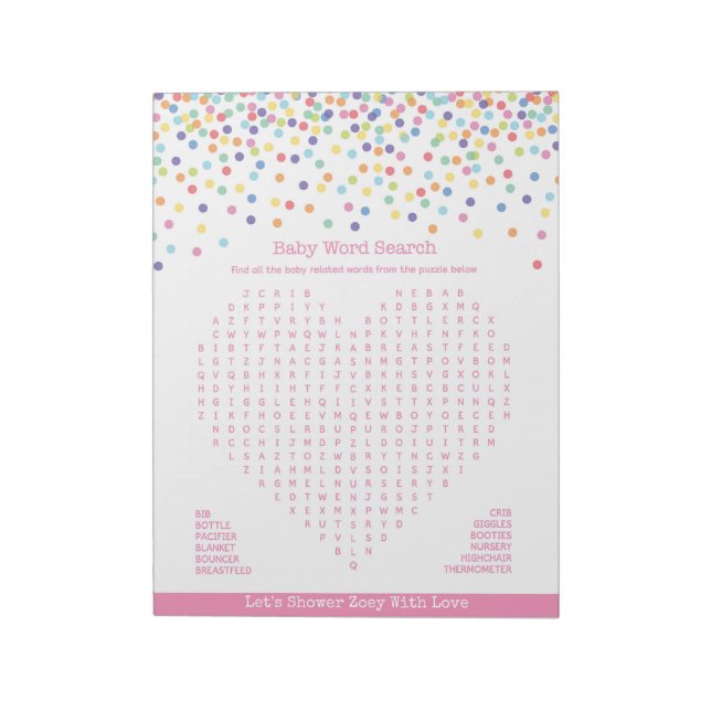 Baby Word Search Confetti Baby Showspiel Notizblock (Rotiert)