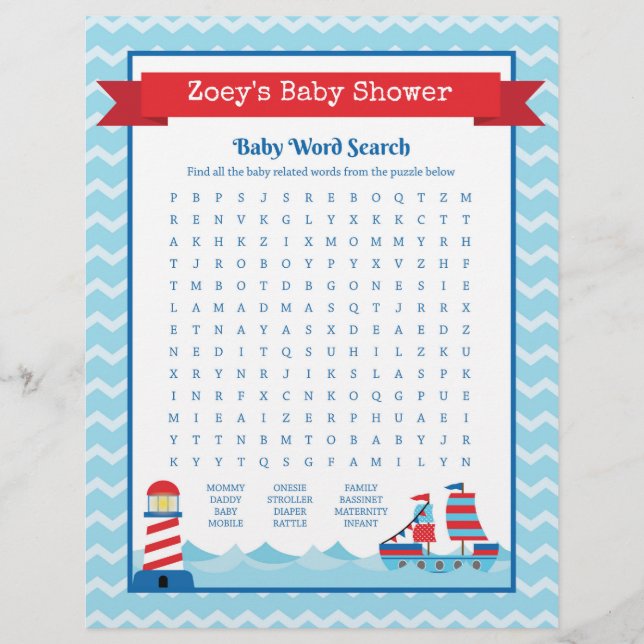 Baby Word Search Nautical Theme Kinderdusche (Vorderseite)