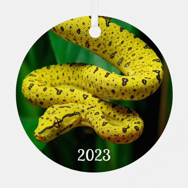 Baby Yellow Phase Green Tree Python Snake Ornament Aus Metall (Rückseite)
