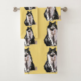 Baby Yellow Tuxedo Black Cat Cats Handtuch Set