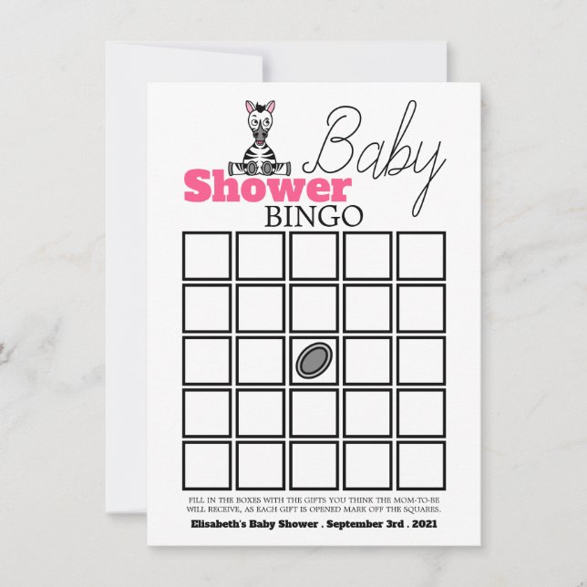 Baby Zebra, Baby Shower Bingo (Vorderseite)