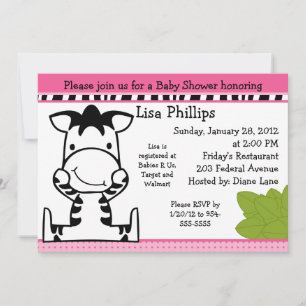 Baby Zebra Girl Baby Shower Einladung