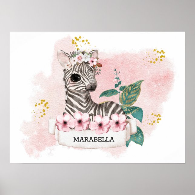 *~* Baby Zebra Name Jungle Nurser Girl Baby Poster (Vorne)