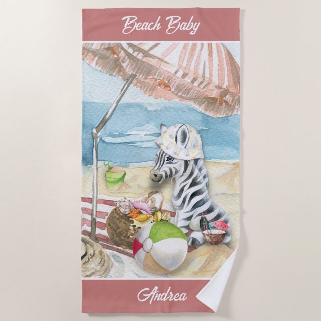 Baby Zebra Personalisiert Beach Blanket Strandtuch (Vorderseite)