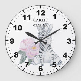 Baby Zebra Pink Blume Baby Girl Große Wanduhr