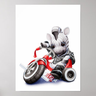 Baby Zebra Riding Red Tricycle Kinderzimmer Print Poster