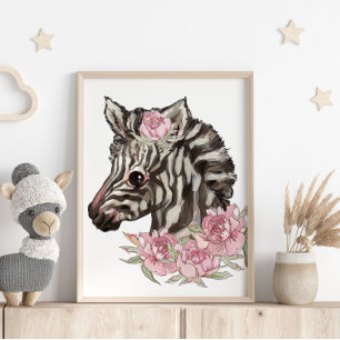 Baby Zebra Rose Animal Poster   Wall Print