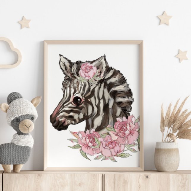 Baby Zebra Rose Animal Poster | Wall Print (Von Creator hochgeladen)