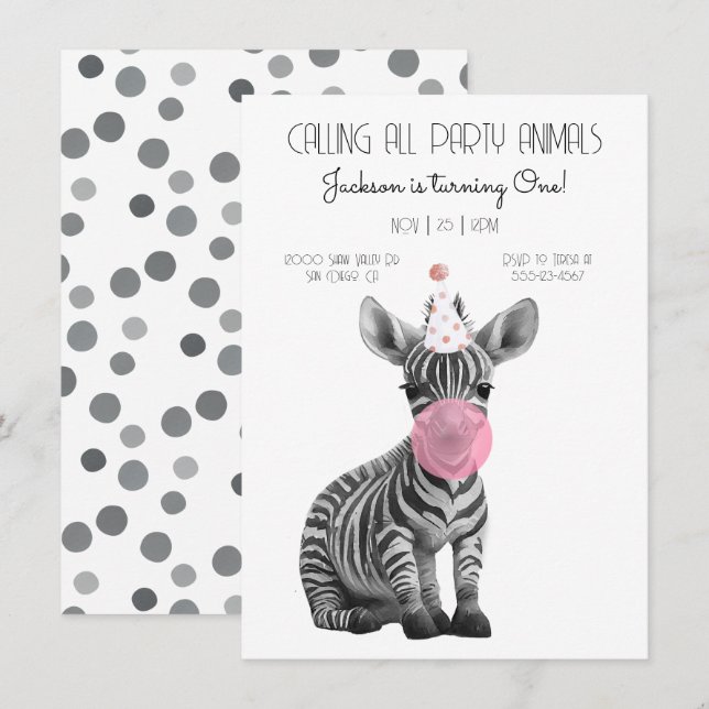 Baby Zebra schwarz-weiß Geburtstag Einladung (Vorne/Hinten)